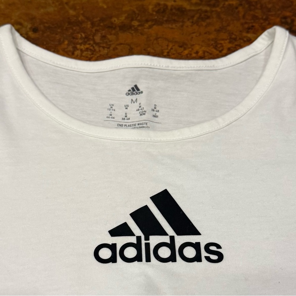 Adidas White Cropped T-Shirt with Black Logo